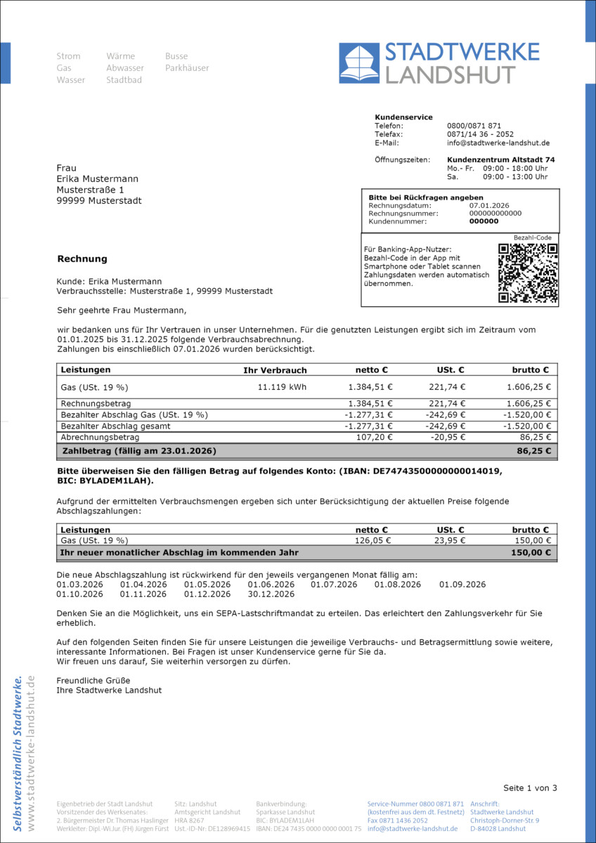 Musterrechnung Gas Seite 1