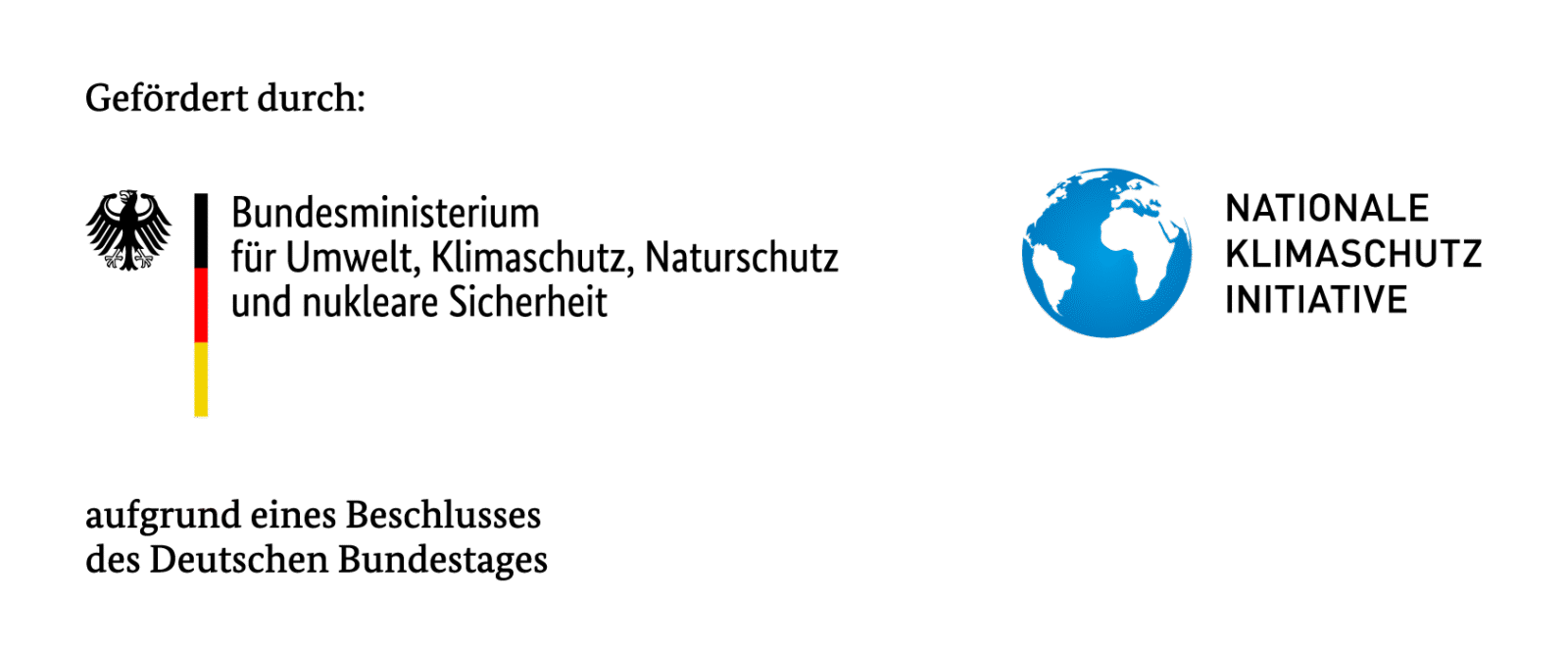 BMUKN Logo Logo BMU und NKI "Gefördert aufgrund eines Beschlusses des Deutschen Bundestages"