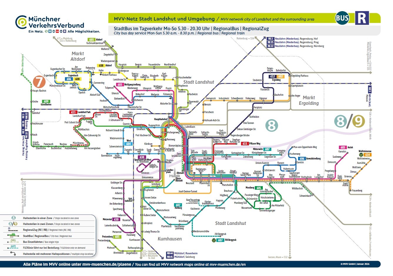 Bild Liniennetzplan Linien 601 bis 614 Bild mit Liniennetzplan der MVV Linien 601 bis 614