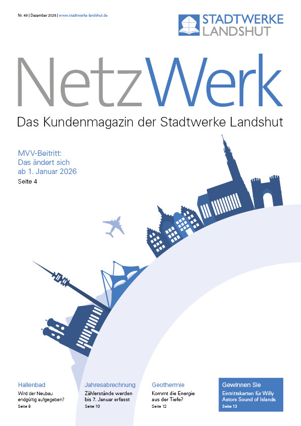 NetzWerk 49 Titelbild Kundenmagzin NetzWerk mit Titelthema "MVV-Beitritt - Das ändert sich ab 1. Januar 2026".